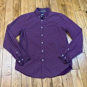 Denim & Flower Mens Slim Fit Button Down Shirt Purple Micro Dot Cotton Small